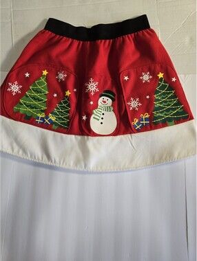 Merry & Bright Christmas Skirt Size Med Stretch Pull On A-Line Holiday Tree Snow